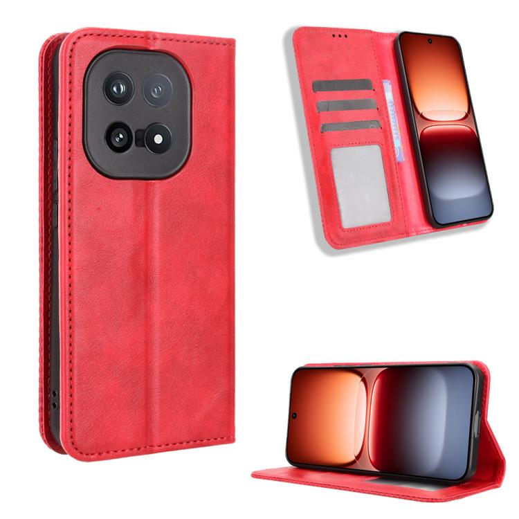 

For vivo iQOO 15 5G Magnetic Buckle Retro Texture Leather Phone Case(Red)