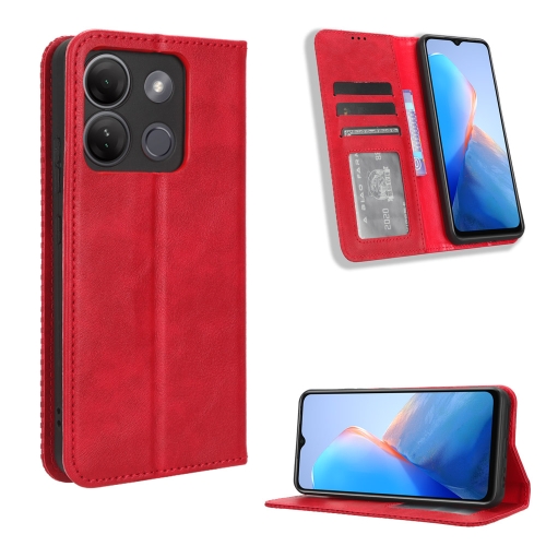 

For Infinix Smart 7 HD X6516 Magnetic Buckle Retro Texture Leather Phone Case(Red)