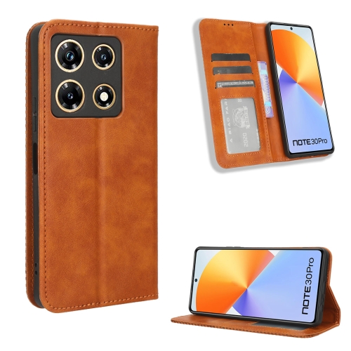 

For Infinix Note 30 Pro Magnetic Buckle Retro Texture Leather Phone Case(Brown)