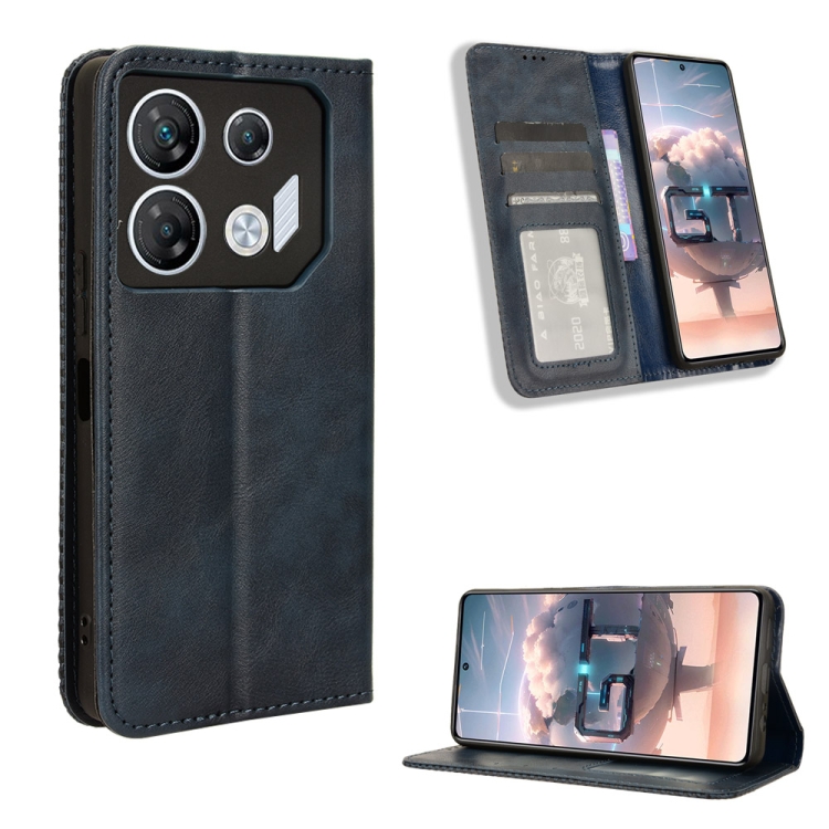 

For Infinix GT 10 Pro Magnetic Buckle Retro Texture Leather Phone Case(Blue)