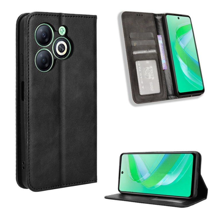 

For Infinix Smart 8 X6525 Magnetic Buckle Retro Texture Leather Phone Case(Black)
