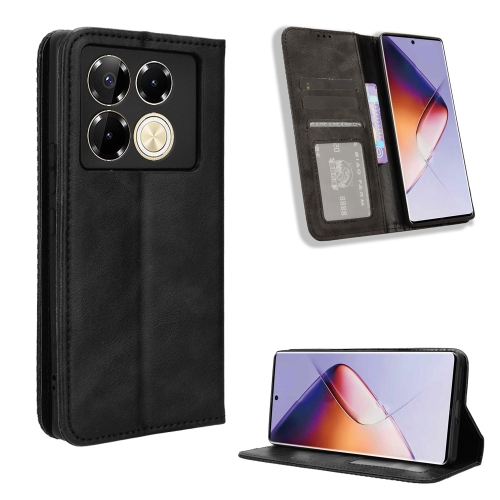 For Infinix Note 40 Pro 4G Magnetic Buckle Retro Texture Leather Phone Case(Black) for oppo reno9 pro crystal texture colored drawing leather phone case lily