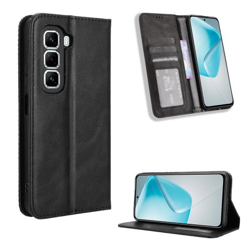 

For Infinix Hot 50 Pro 4G Magnetic Buckle Retro Texture Leather Phone Case(Black)