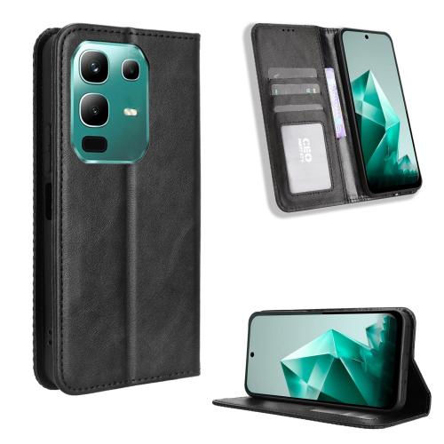 

For Infinix Note 50x 5G Magnetic Buckle Retro Texture Leather Phone Case(Black)
