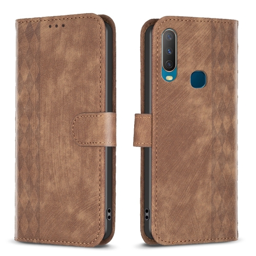 

For vivo Y11 / Y15 / Y12 / Y17 Plaid Embossed Leather Phone Case(Brown)