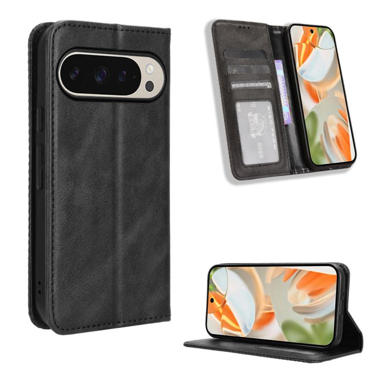 

For Google Pixel 10 Pro XL Magnetic Buckle Retro Texture Leather Phone Case(Black)