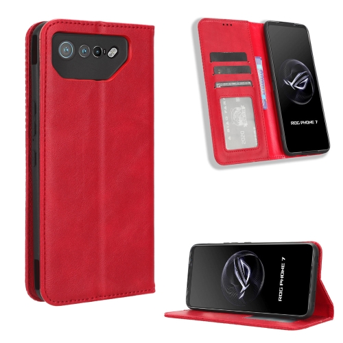 

For ASUS ROG Phone 7 Magnetic Buckle Retro Texture Leather Phone Case(Red)