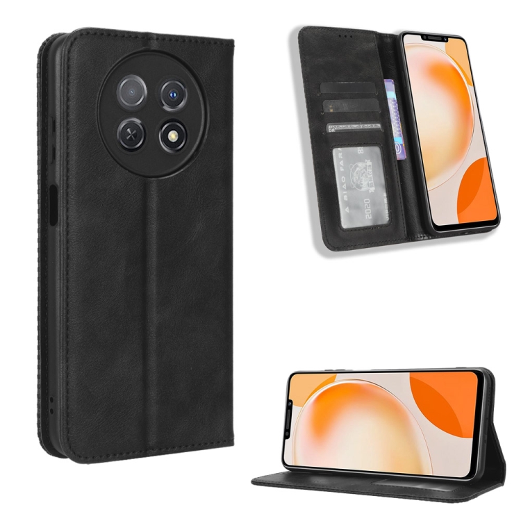 

For Huawei Enjoy 60X Magnetic Buckle Retro Texture Leather Phone Case(Black)