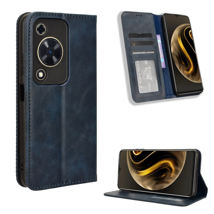 

For Huawei Enjoy 70 4G Magnetic Buckle Retro Texture Leather Phone Case(Blue)