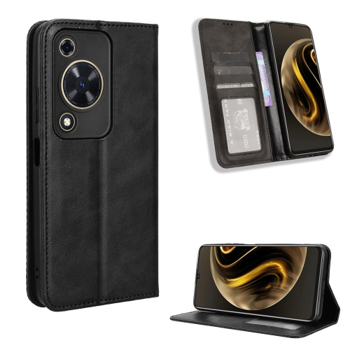 

For Huawei nova Y72 4G / Enjoy 70 4G Magnetic Buckle Retro Texture Leather Phone Case(Black)