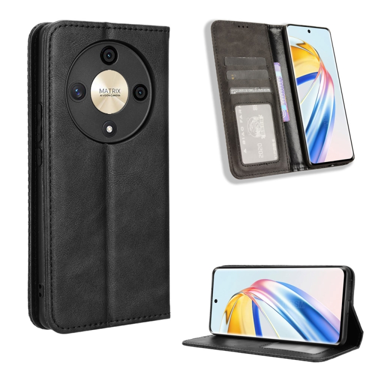 

For Honor X9b 5G Magnetic Buckle Retro Texture Leather Phone Case(Black)