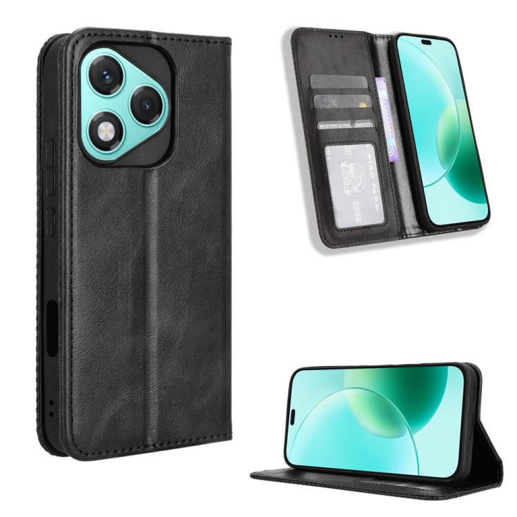 

For Honor 400 Lite Magnetic Buckle Retro Texture Leather Phone Case(Black)