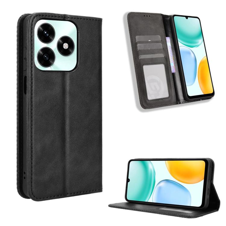 

For Honor X5c Plus 4G Magnetic Buckle Retro Texture Leather Phone Case(Black)