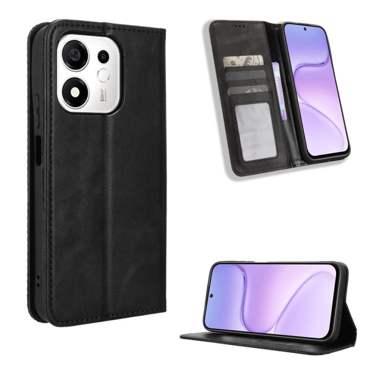 For Honor 600 Smart 5G Magnetic Buckle Retro Texture Leather Phone Case(Black)