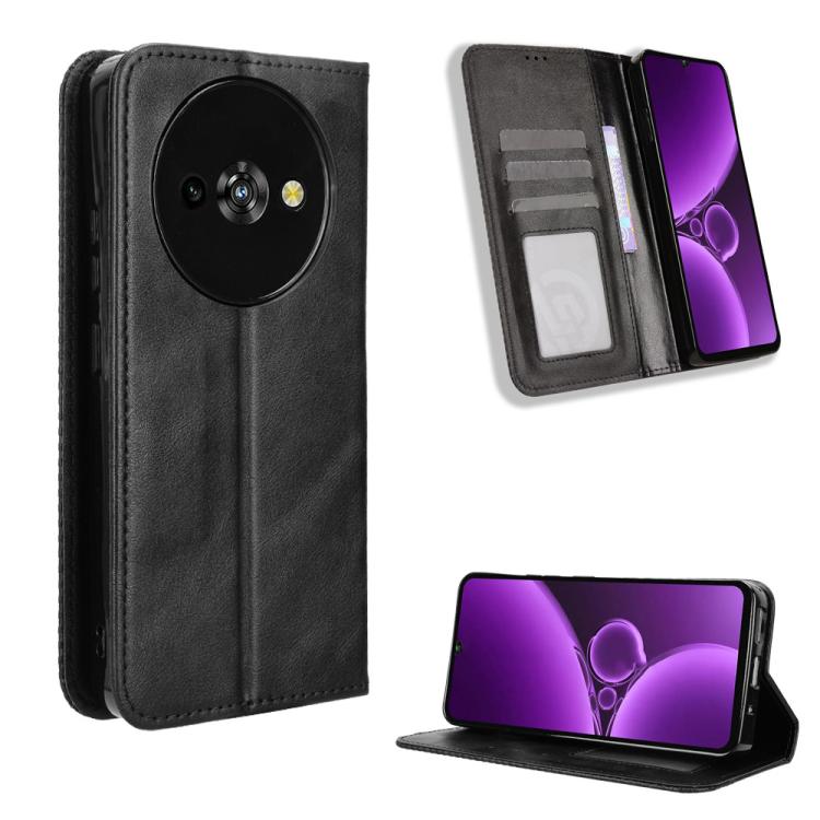 

For Oukitel C59 / C59 Pro Magnetic Buckle Retro Texture Leather Phone Case(Black)