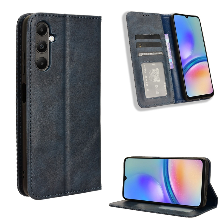 

For Samsung Galaxy A05s Magnetic Buckle Retro Texture Leather Phone Case(Blue)