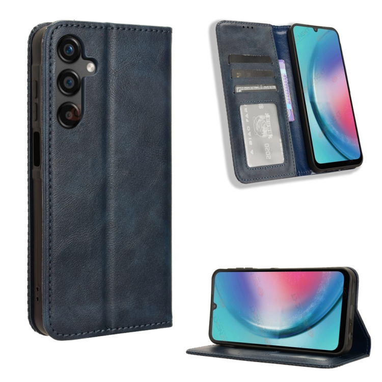 

For Samsung Galaxy A25 5G Magnetic Buckle Retro Texture Leather Phone Case(Blue)