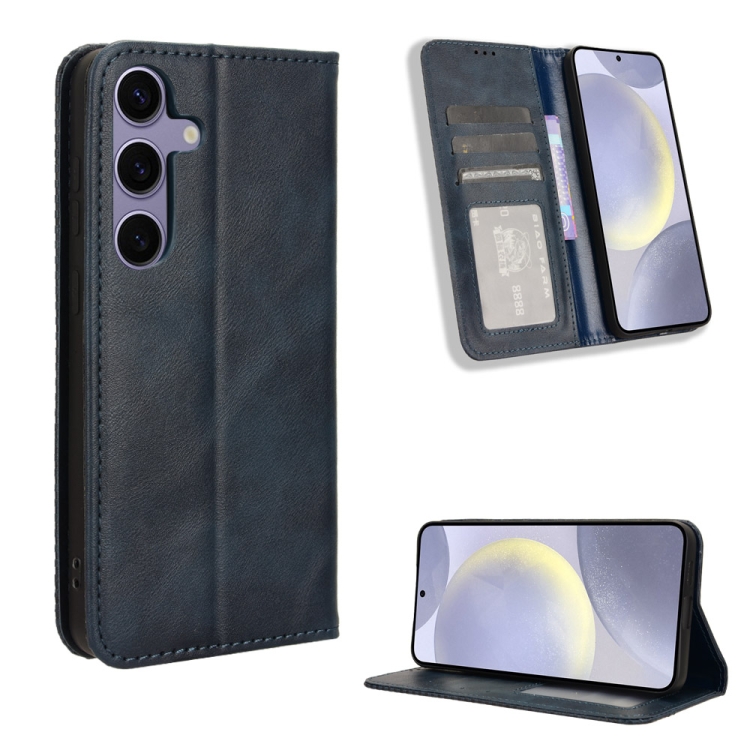 

For Samsung Galaxy S24 5G Magnetic Buckle Retro Texture Leather Phone Case(Blue)