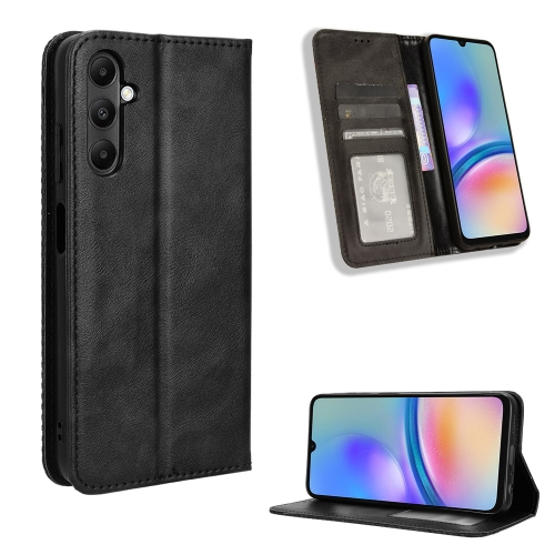 

For Samsung Galaxy M14 4G / A05s 4G Magnetic Buckle Retro Texture Leather Phone Case(Black)