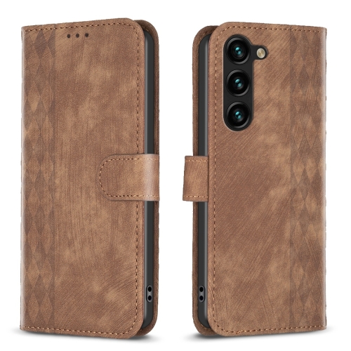 For Samsung Galaxy S23+ 5G Plaid Embossed Leather Phone Case(Brown)