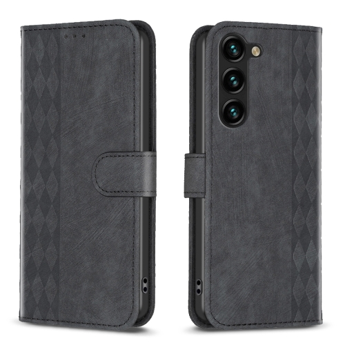 

For Samsung Galaxy S23+ 5G Plaid Embossed Leather Phone Case(Black)