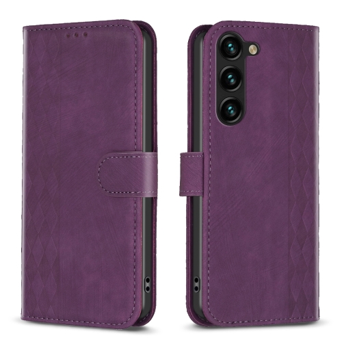 

For Samsung Galaxy S23+ 5G Plaid Embossed Leather Phone Case(Purple)