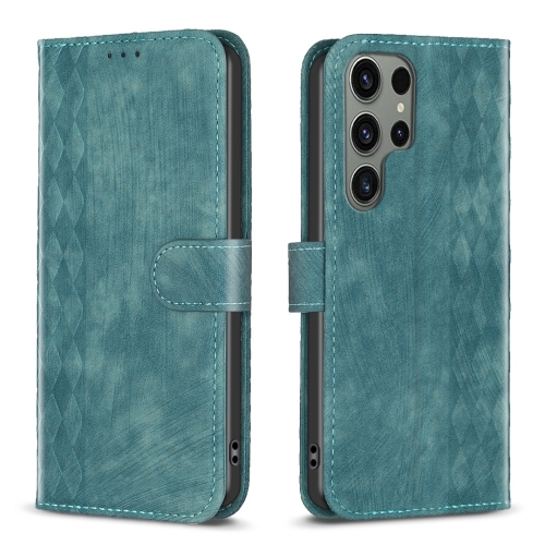 

For Samsung Galaxy S23 Ultra 5G Plaid Embossed Leather Phone Case(Green)
