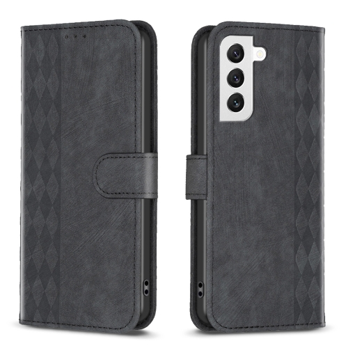 

For Samsung Galaxy S22 5G Plaid Embossed Leather Phone Case(Black)