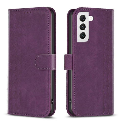 

For Samsung Galaxy S22 5G Plaid Embossed Leather Phone Case(Purple)