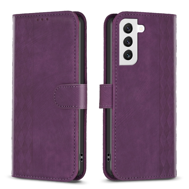 

For Samsung Galaxy S22+ 5G Plaid Embossed Leather Phone Case(Purple)