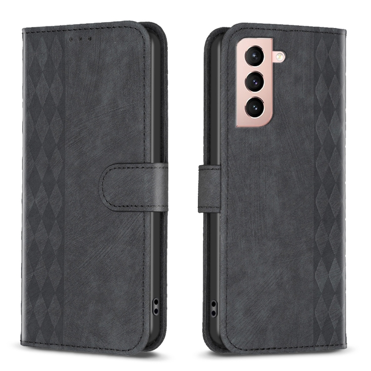 

For Samsung Galaxy S21 5G Plaid Embossed Leather Phone Case(Black)