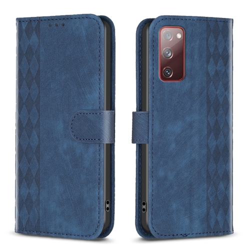 

For Samsung Galaxy S20 FE Plaid Embossed Leather Phone Case(Blue)