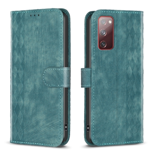 

For Samsung Galaxy S20 FE Plaid Embossed Leather Phone Case(Green)