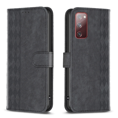 

For Samsung Galaxy S20 FE Plaid Embossed Leather Phone Case(Black)