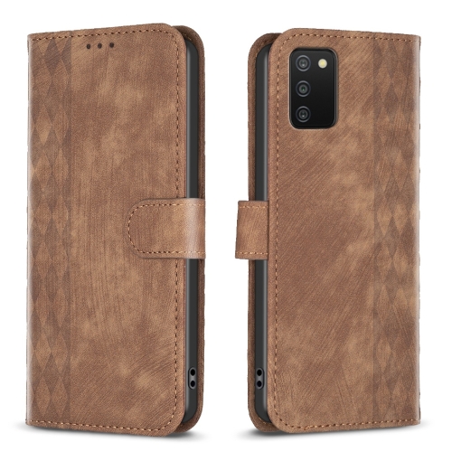 

For Samsung Galaxy A03s / A02s Plaid Embossed Leather Phone Case(Brown)