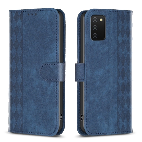 

For Samsung Galaxy A03s / A02s Plaid Embossed Leather Phone Case(Blue)