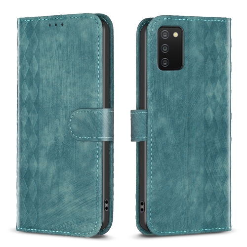 

For Samsung Galaxy A03s / A02s Plaid Embossed Leather Phone Case(Green)