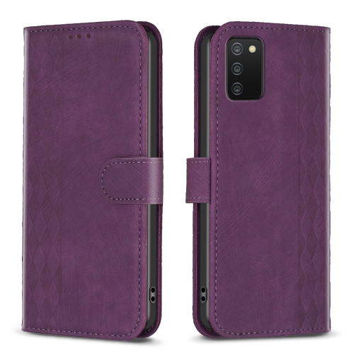 

For Samsung Galaxy A03s / A02s Plaid Embossed Leather Phone Case(Purple)