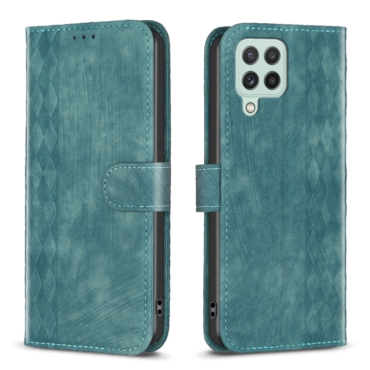 

For Samsung Galaxy A12 Plaid Embossed Leather Phone Case(Green)