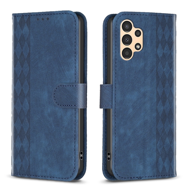 

For Samsung Galaxy A13 4G/5G Plaid Embossed Leather Phone Case(Blue)