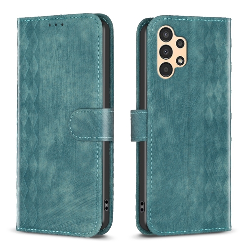 

For Samsung Galaxy A13 4G/5G Plaid Embossed Leather Phone Case(Green)