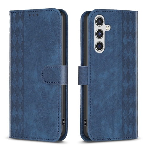 

For Samsung Galaxy A14 4G/5G Plaid Embossed Leather Phone Case(Blue)