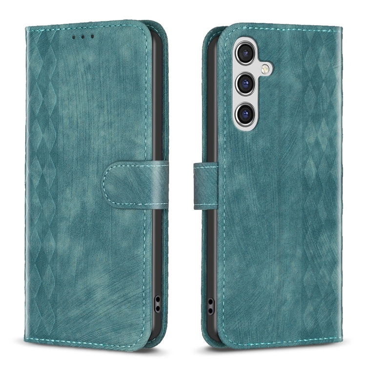 

For Samsung Galaxy A14 4G/5G Plaid Embossed Leather Phone Case(Green)