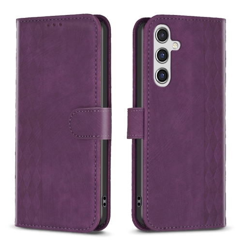 

For Samsung Galaxy A14 4G/5G Plaid Embossed Leather Phone Case(Purple)