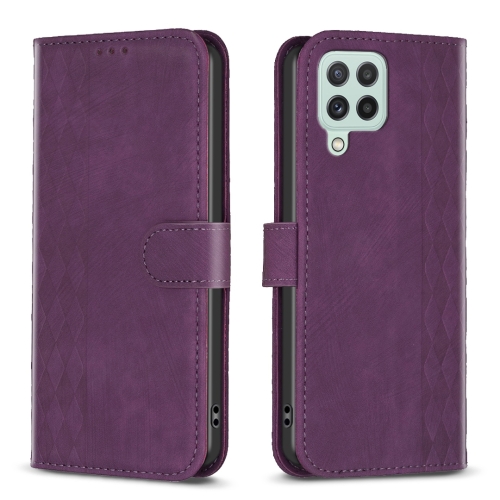 

For Samsung Galaxy A22 4G Plaid Embossed Leather Phone Case(Purple)