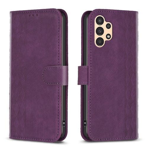

For Samsung Galaxy A23 Plaid Embossed Leather Phone Case(Purple)