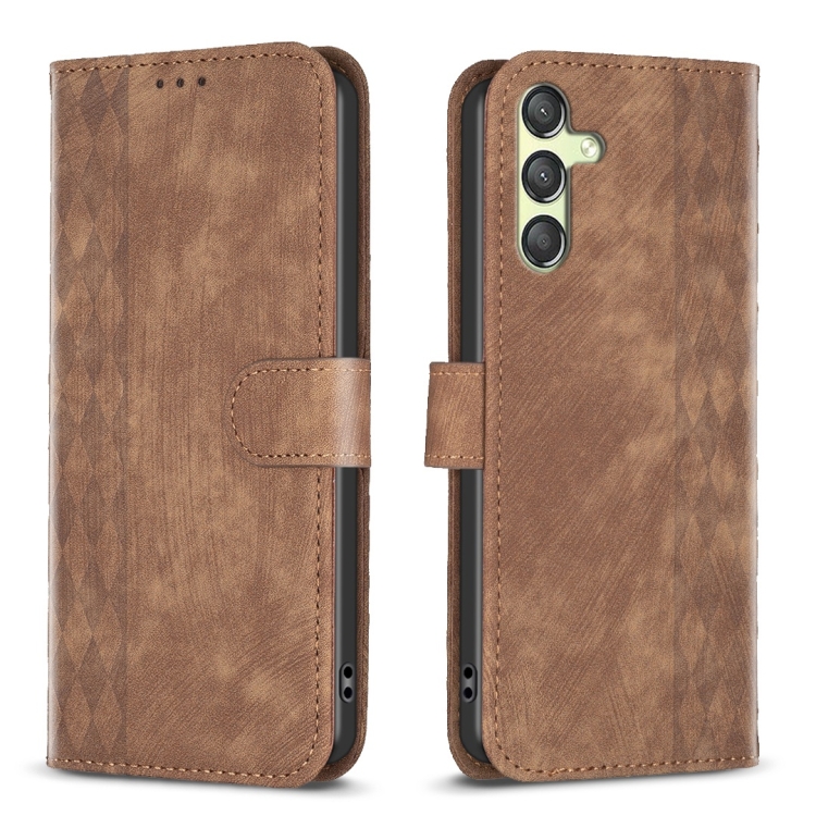 

For Samsung Galaxy A24 4G Plaid Embossed Leather Phone Case(Brown)