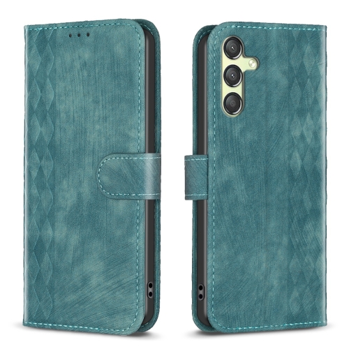 

For Samsung Galaxy A24 4G Plaid Embossed Leather Phone Case(Green)