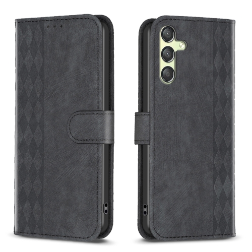 For Samsung Galaxy A24 4G Plaid Embossed Leather Phone Case(Black)