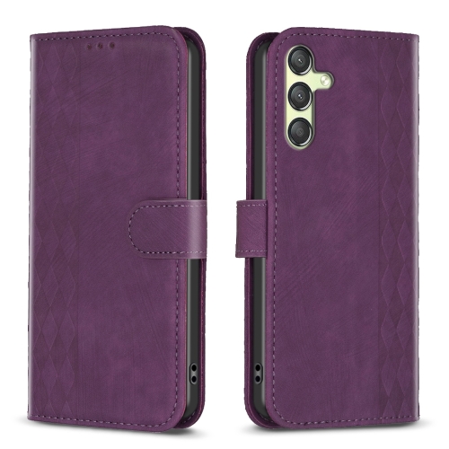 

For Samsung Galaxy A24 4G Plaid Embossed Leather Phone Case(Purple)